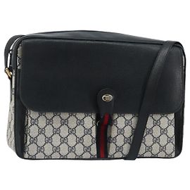 GUCCI GG Supreme Sherry Line Shoulder Bag PVC Navy Gold 904 02 064