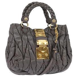 Miu Miu Matelasse Hand Bag Leather 2way Gray Gold
