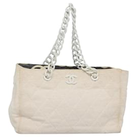 CHANEL Matelasse Chain Shoulder Bag Straw White Gold CC