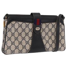 GUCCI GG Supreme Sherry Line Shoulder Bag PVC Navy Gold 49 02 029