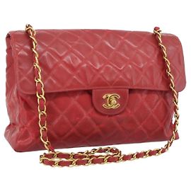 CHANEL Matelasse Chain Shoulder Bag Patent leather Red Gold CC