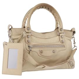 BALENCIAGA The First Hand Bag Leather 2way Beige Silver 240577