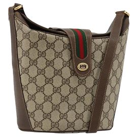 GUCCI GG Supreme Web Sherry Line Bag PVC Beige Gold 904 02 081