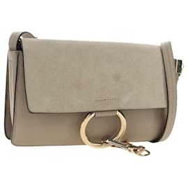 Chloé Chloe Fay Shoulder Bag Suede Beige Gold