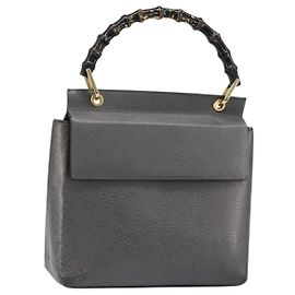 GUCCI Bamboo Hand Bag Leather Black Gold 001 3444 1887