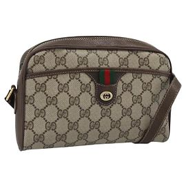 GUCCI GG Supreme Web Sherry Line Bag PVC Beige Gold 116 02 089