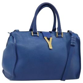 SAINT LAURENT Petit Cabas Hand Bag Leather 2way Blue Gold
