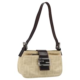 FENDI Zucca Canvas Mamma Baguette Shoulder Bag Beige Silver