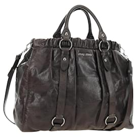 Miu Miu Hand Bag Leather 2way Gray Silver
