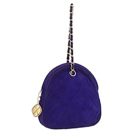 CHANEL Matelasse Chain Hand Bag Suede Purple Gold CC
