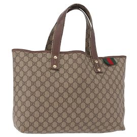 GUCCI GG Supreme Web Sherry Line Tote Bag PVC Beige Gold 211134