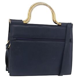 Christian Dior Hand Bag Leather 2way Navy Gold