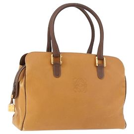 LOEWE Anagram Hand Bag Leather Yellow Gold
