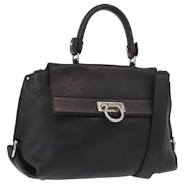 Salvatore Ferragamo Gancini Hand Bag Leather 2way Black Silver