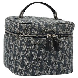 Christian Dior Trotter Canvas Vanity Hand Bag Navy Silver