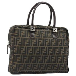 FENDI Zucca Canvas Hand Bag Black Brown