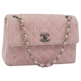 CHANEL Bolso de hombro Matelassé con cadena Canvas Rosa Plata CC