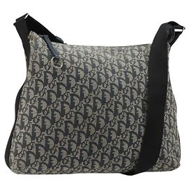 Christian Dior Trotter Canvas Shoulder Bag Navy Silver