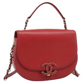 CHANEL Chain Shoulder Bag Calf Skin Red CC