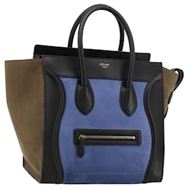 Céline CELINE Luggage Mini Shopper Hand Bag Suede Light Blue Gold