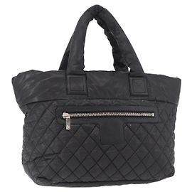 CHANEL Cococoon Tote Bag Nylon Black Silver CC