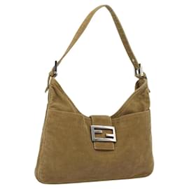 FENDI Mamma Baguette Shoulder Bag Corduroy Brown Silver