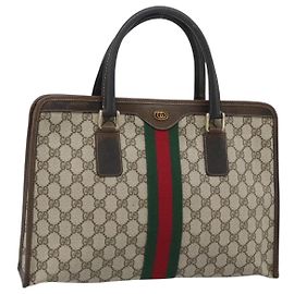 GUCCI GG Supreme Web Sherry Line Hand Bag PVC Beige Gold 010 378