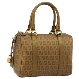 FENDI Bolsa Boston em lona Zucchino Bege Dourado