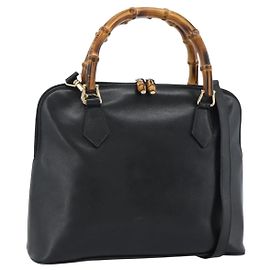 GUCCI Bamboo Handtasche Leder 2way Schwarz Gold 000 0289