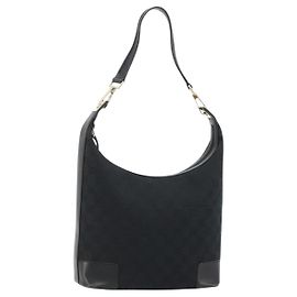 GUCCI GG Canvas Schultertasche Schwarz Gold