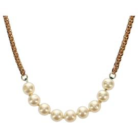 CHANEL Necklace Metal Pearl Gold White CC - Chanel