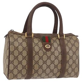 GUCCI GG Supreme Hand Bag PVC Beige Gold