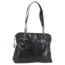 CHANEL Chain Tote Bag Patent leather Black Gold CC
