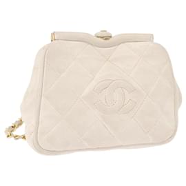CHANEL Chain Belt Waist Bag Lamb Skin White Gold CC