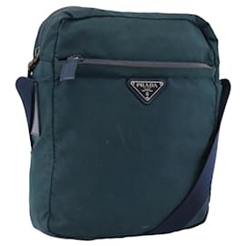 PRADA Bolso de Hombro Nylon Azul Plata