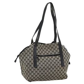 GUCCI GG Canvas Tote Bag Black Beige 019 0493 1669