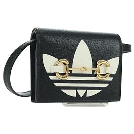 GUCCI Horsebit Shoulder Wallet Leather Adidas Black Gold 702248