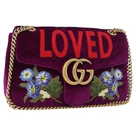 GUCCI GG Marmont Chain Shoulder Bag Velor Purple Gold 443496