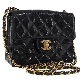 CHANEL Mini Matelasse 17 Chain Bag Patent leather Black Gold CC