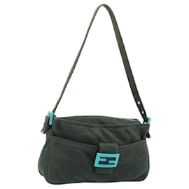 FENDI Mamma Baguette Hand Bag Cotton Green Silver