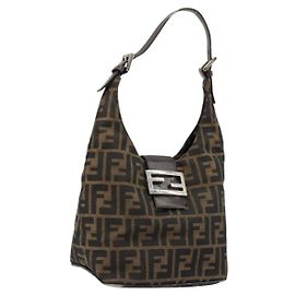 FENDI Zucca Canvas Mamma Baguette Shoulder Bag Black Brown