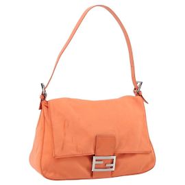 FENDI Mamma Baguette Shoulder Bag Nylon Orange Silver