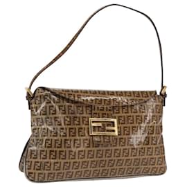FENDI Zucchino Canvas Mamma Baguette Shoulder Bag PVC Brown Gold