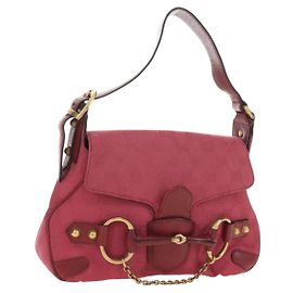 GUCCI GG Canvas Horsebit Hand Bag Pink Gold 120984
