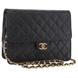 CHANEL Matelasse Chain Shoulder Bag Lamb Skin Black Gold CC