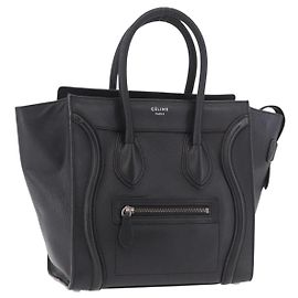 Céline CELINE Luggage Micro Shopper Hand Bag Leather Black Silver