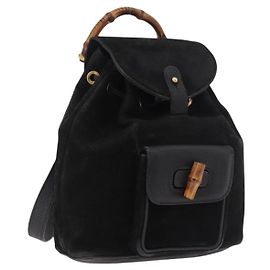 GUCCI Mochila Bamboo Gamuza Negra Oro 003 1705 0030