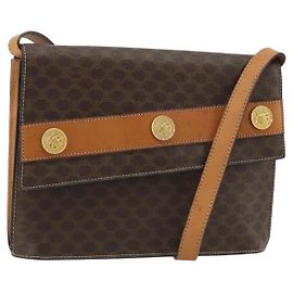 Céline CELINE Macadam Canvas Medallion Shoulder Bag PVC Leather Brown Gold