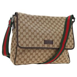 GUCCI Bolso de Hombro GG Canvas Web Sherry Line Beige Plata 23302