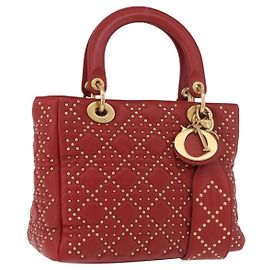 Christian Dior Lady Dior Canage Hand Bag Leather 2way Red Gold